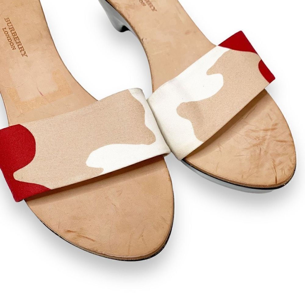 Burberry Vintage Tan Black Cream Red Wooden Heeled Sandals Women’s Size 36.5 (6) - Picture 3 of 8
